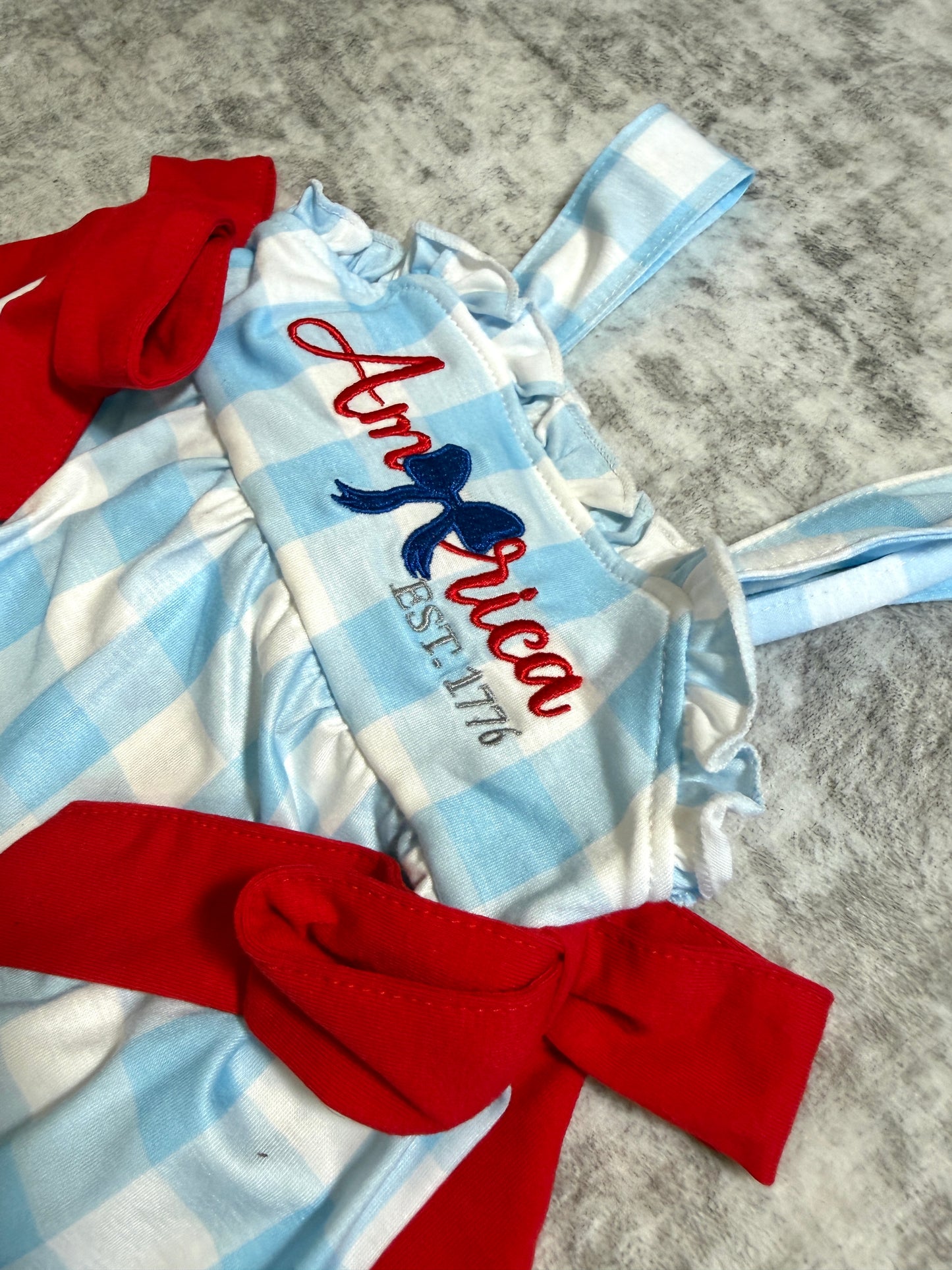 America Gingham Ruffle Romper