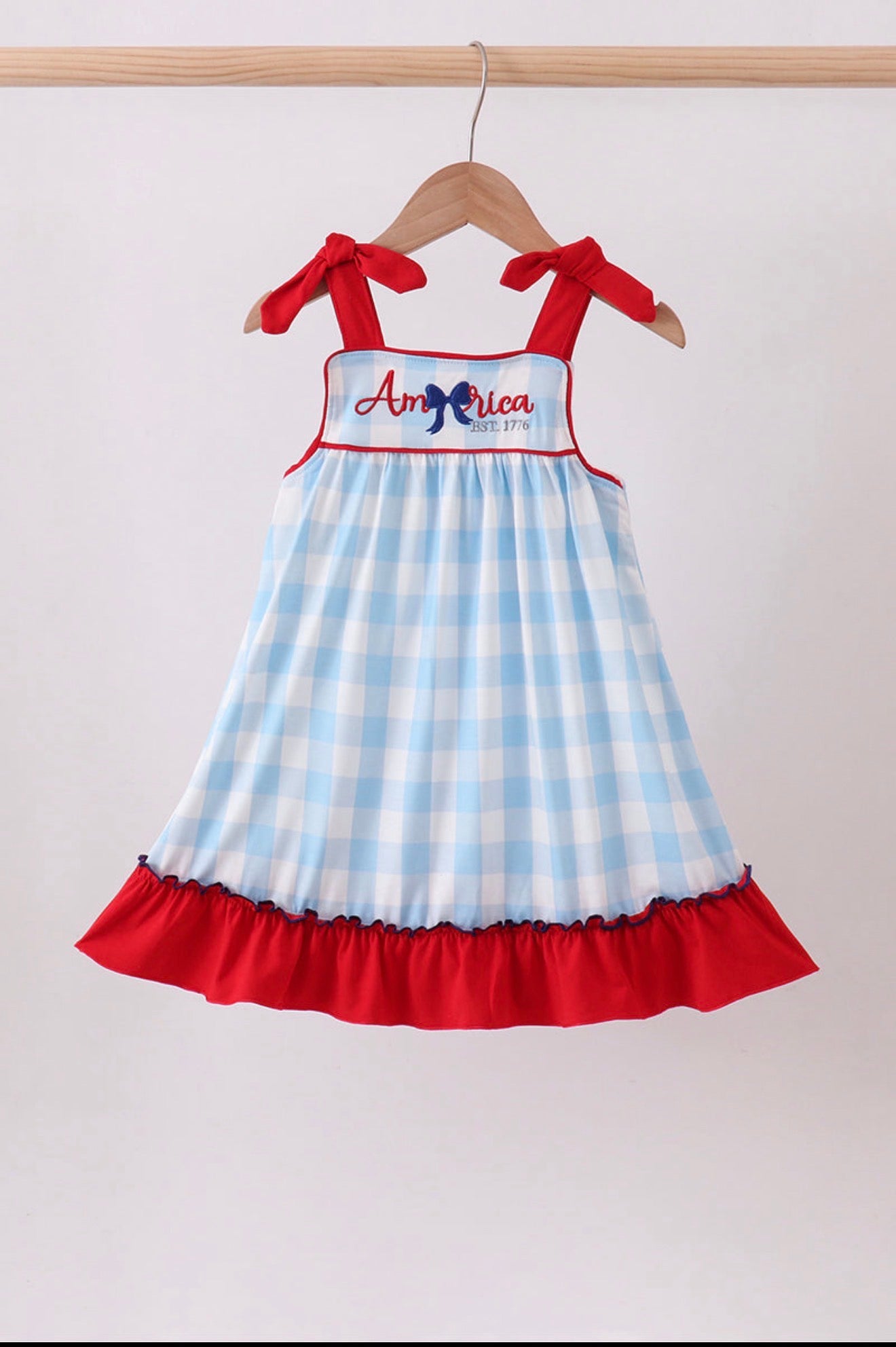 America Gingham Ruffle Dress