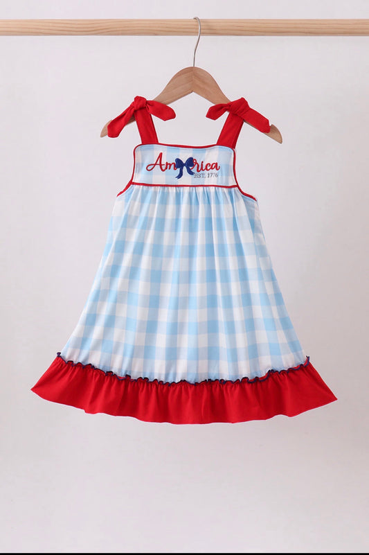 America Gingham Ruffle Dress
