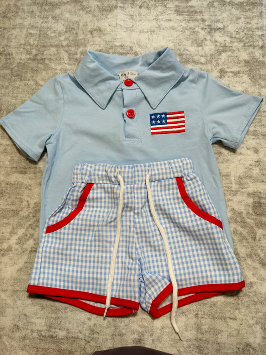 American Flag Smocked Shorts Set