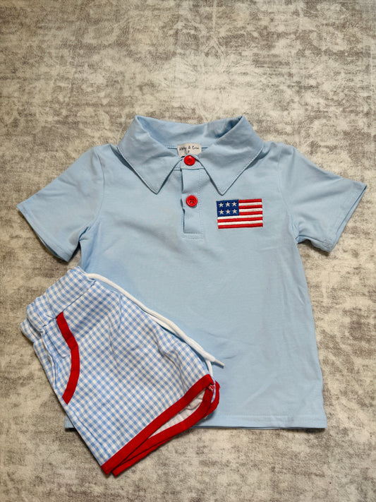 American Flag Smocked Shorts Set