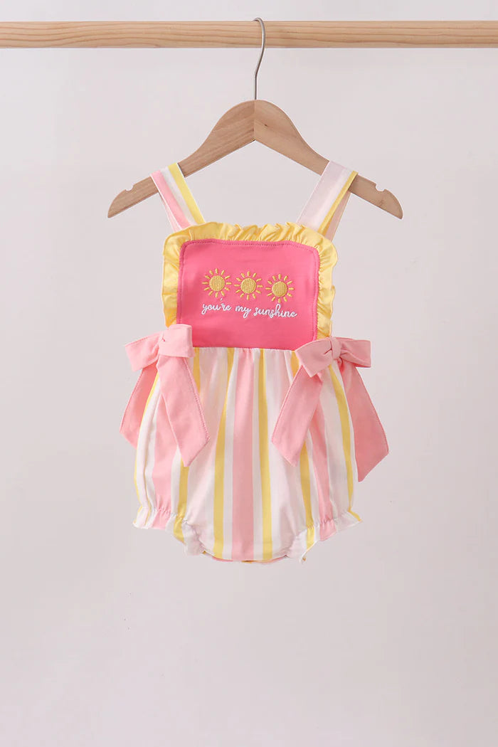 You're my sunshine Stripe Embroidered Bow Bubble